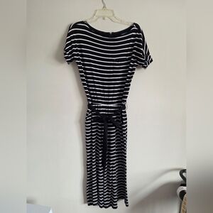 Lauren Ralph Lauren Black and White Striped Short-Sleeve Jumpsuit